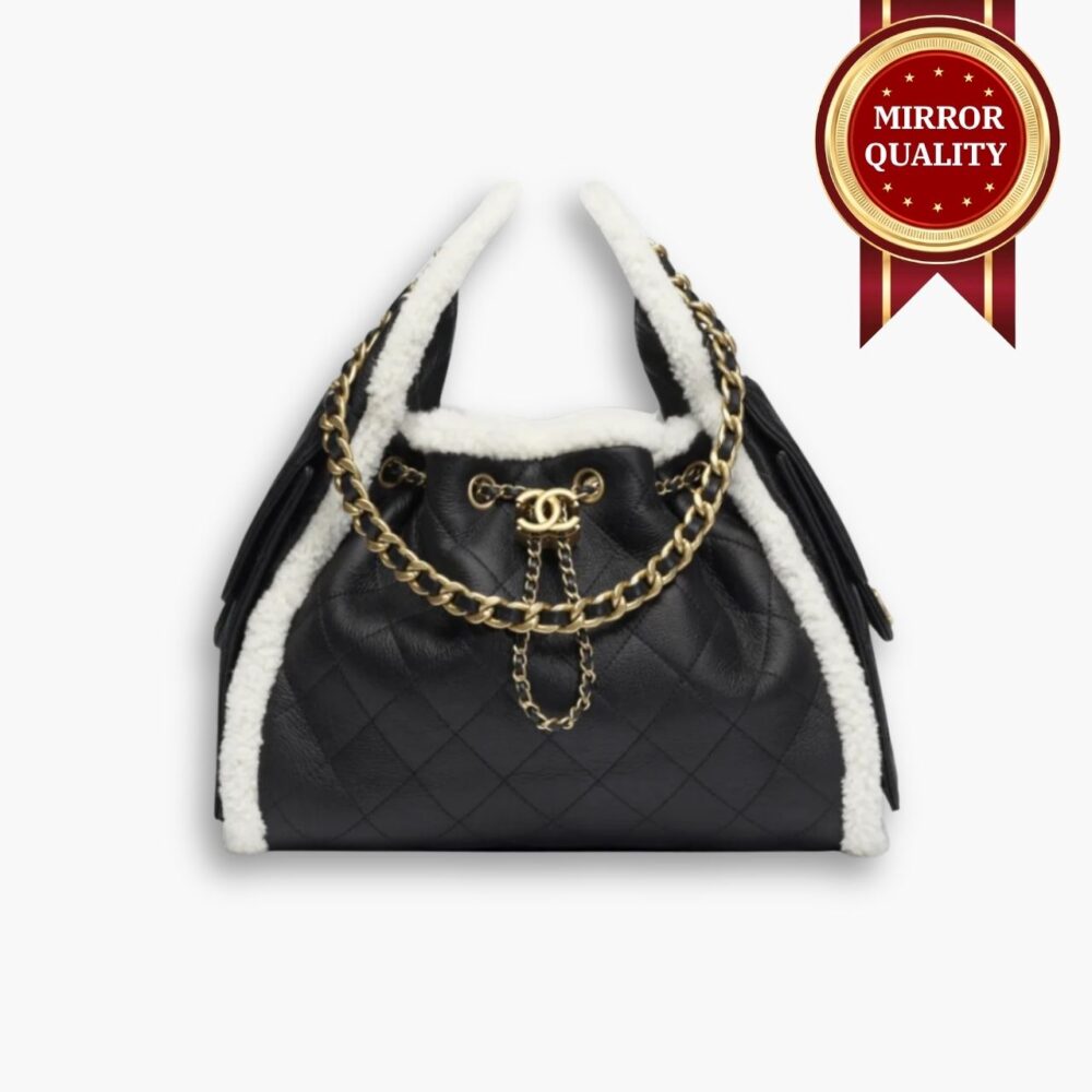 Mirror Quality - Chanel 25 Small Handbag Gold Tone Metal Black And White 26Cm AS5293 B22309 U4139