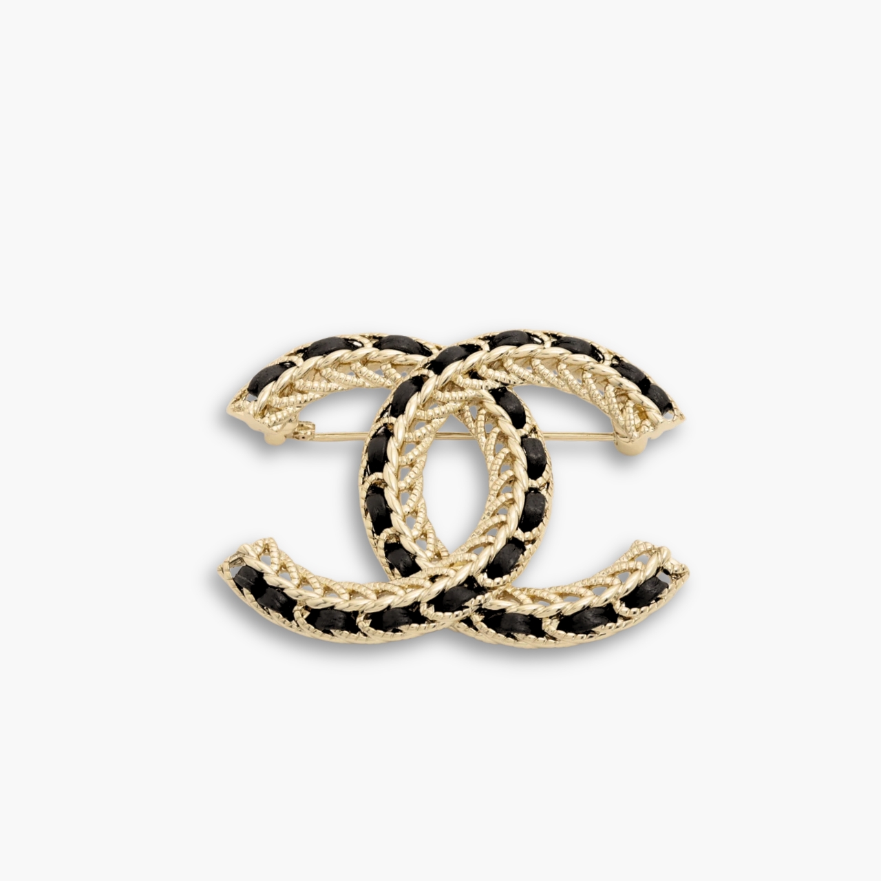 Chanel Metal And Chain Double C Brooch Black