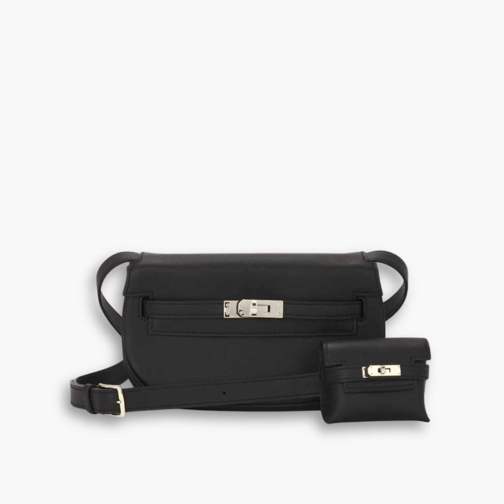 Hermes Kelly Moove Swift Silver Hardware Black 17Cm