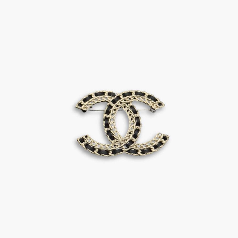 Chanel Metal And Chain Double C Brooch Black
