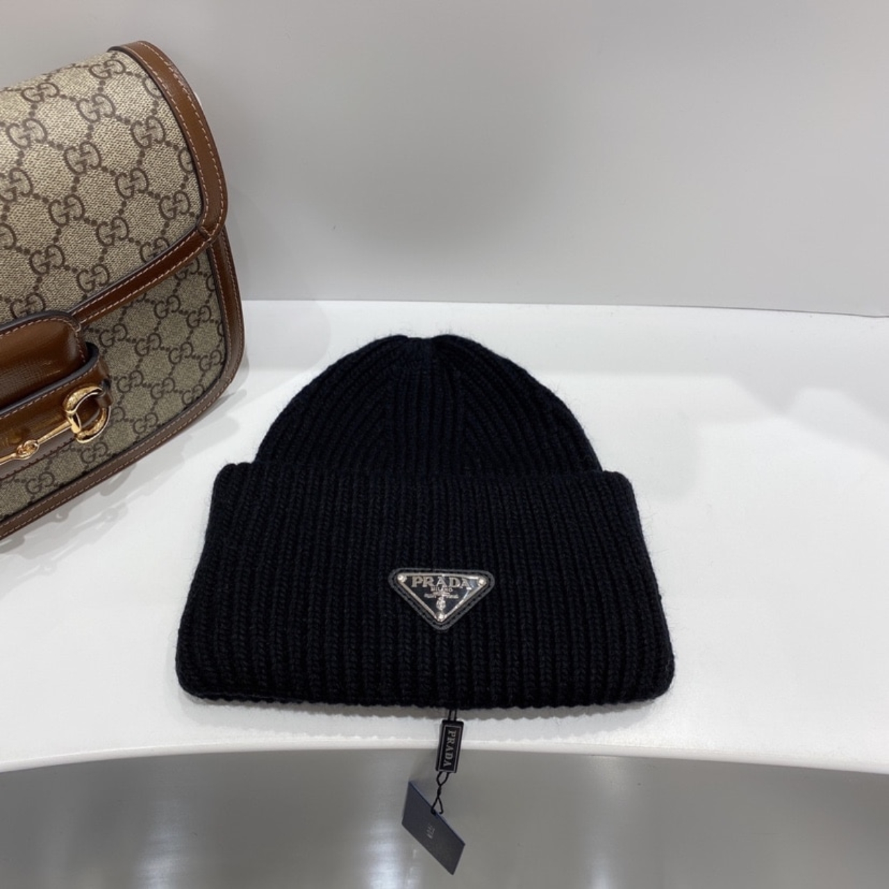 Prada Wool and Cashmere Beanie Black UMD489 3IM F0002 S 211 - Image 2