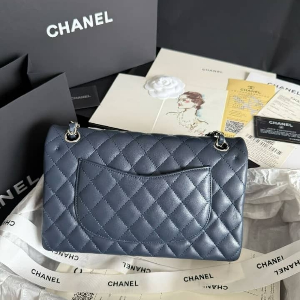 Super Vip 1:1 - Chanel Classic Double Flap Bag Blue With Silver Hardware 25Cm - Image 3