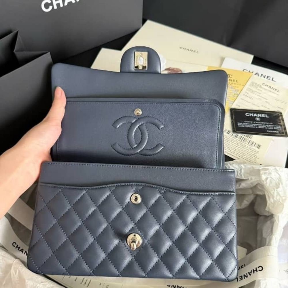 Super Vip 1:1 - Chanel Classic Double Flap Bag Blue With Silver Hardware 25Cm - Image 4