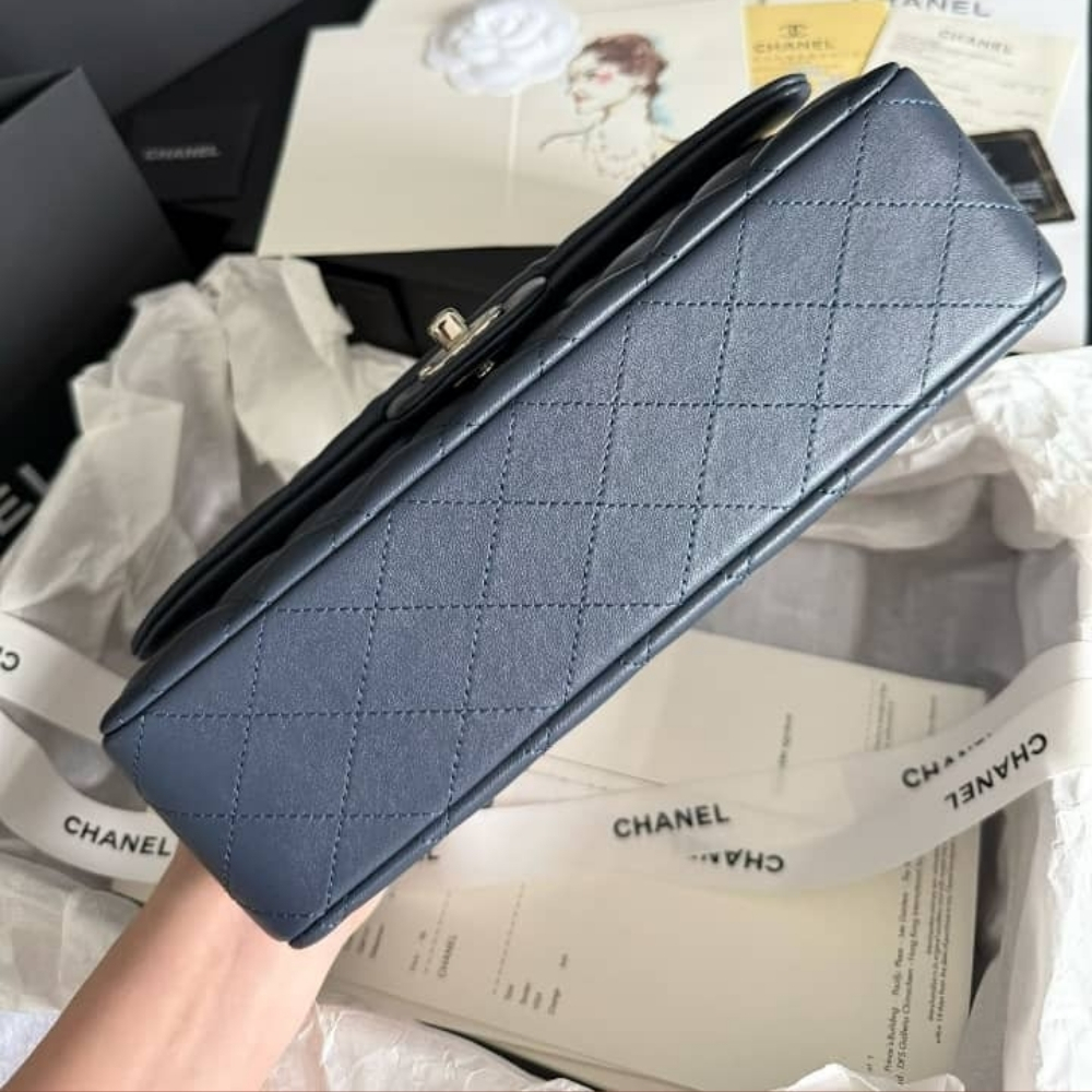 Super Vip 1:1 - Chanel Classic Double Flap Bag Blue With Silver Hardware 25Cm - Image 5