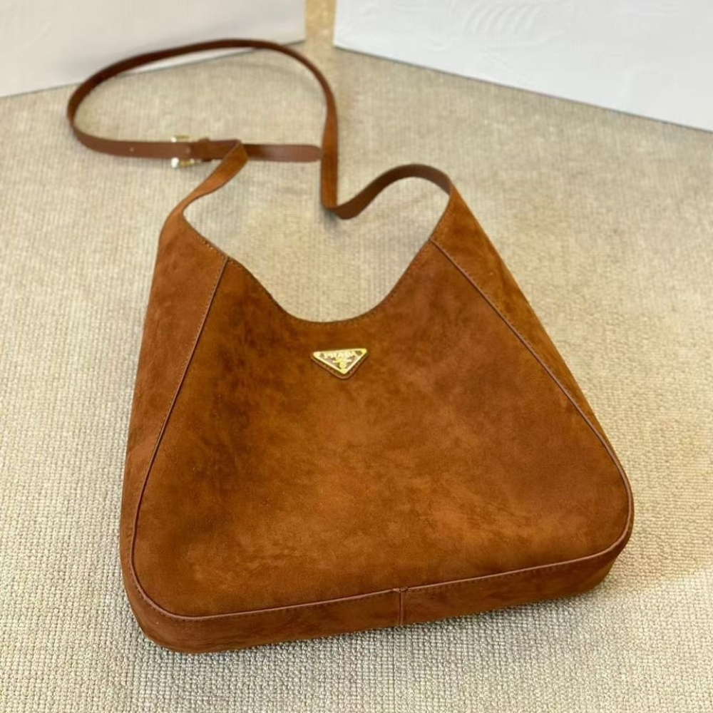 Prada Suede Hobo Bag Brown 34Cm 1BC181 2C4S F0324 - Image 4