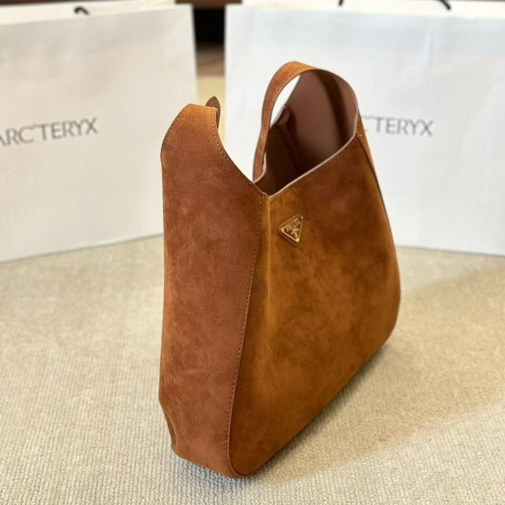 Prada Suede Hobo Bag Brown 34Cm 1BC181 2C4S F0324 - Image 5