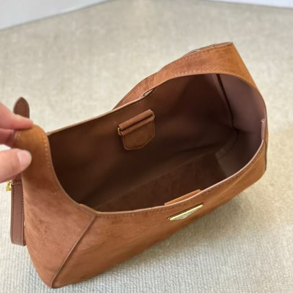 Prada Suede Hobo Bag Brown 34Cm 1BC181 2C4S F0324 - Image 6
