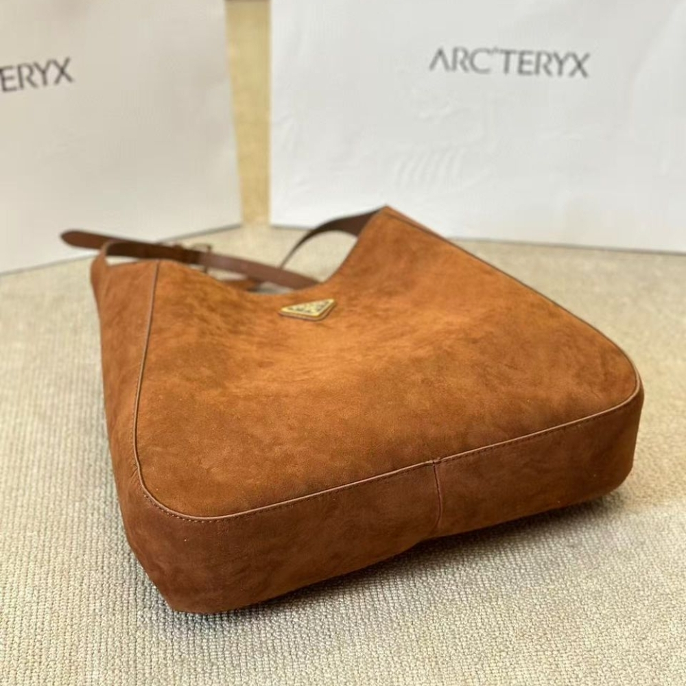 Prada Suede Hobo Bag Brown 34Cm 1BC181 2C4S F0324 - Image 7