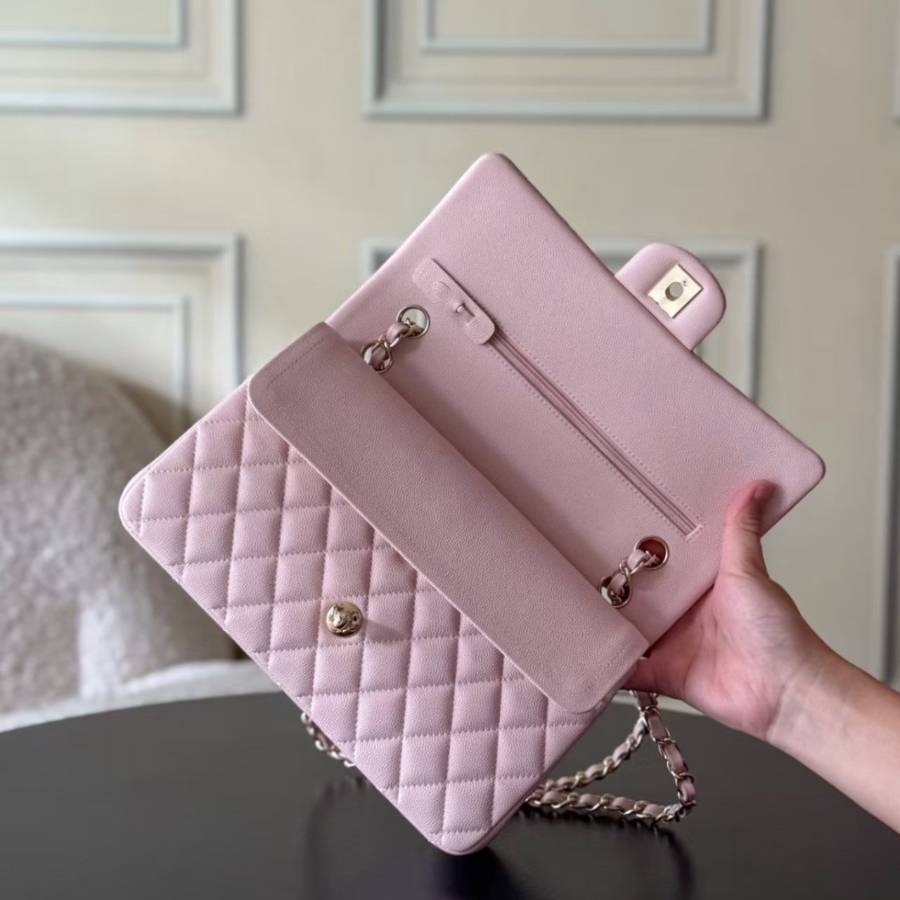 Super Vip 1:1 - Chanel Classic Double Flap Bag Light Pink With Gold Hardware 26Cm - Image 5