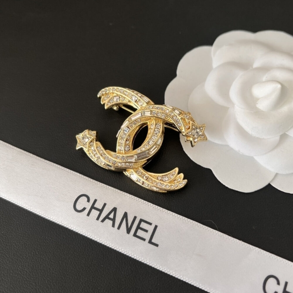 Alternative view of Chanel CC Brooch Gold With Stones Attached And Two Stars