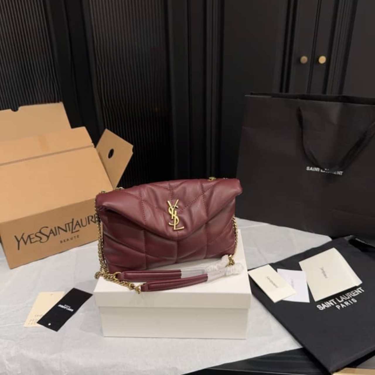 Saint Laurent Toy Puffer In Shiny Burgundy 22Cm 759337AAFFA6593 - Image 2