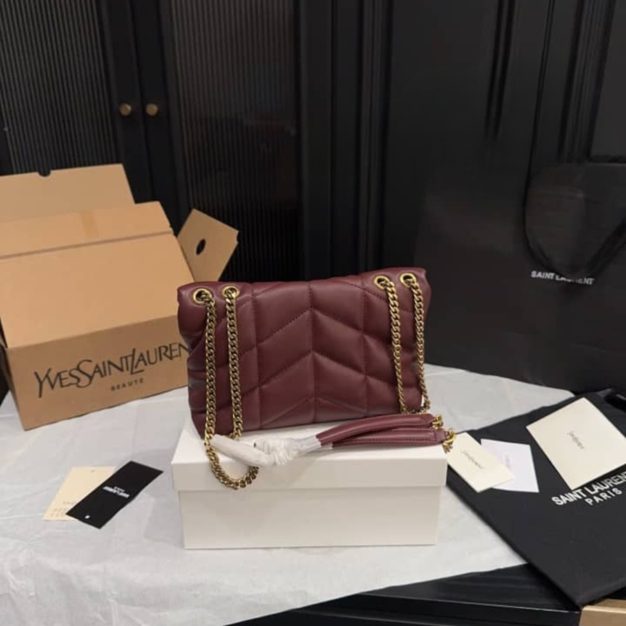 Saint Laurent Toy Puffer In Shiny Burgundy 22Cm 759337AAFFA6593 - Image 6