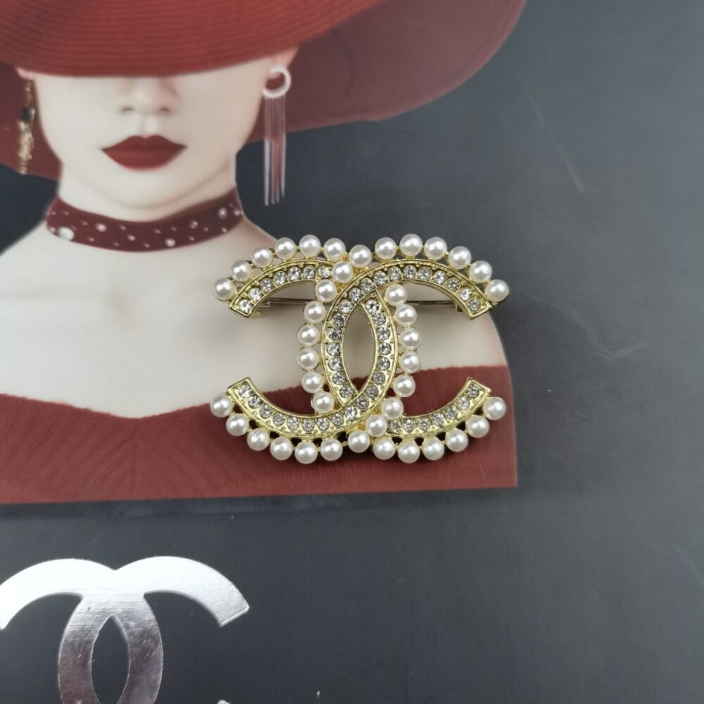Alternative view of Chanel CC Brooch Gold With Stones Attached And Pearls