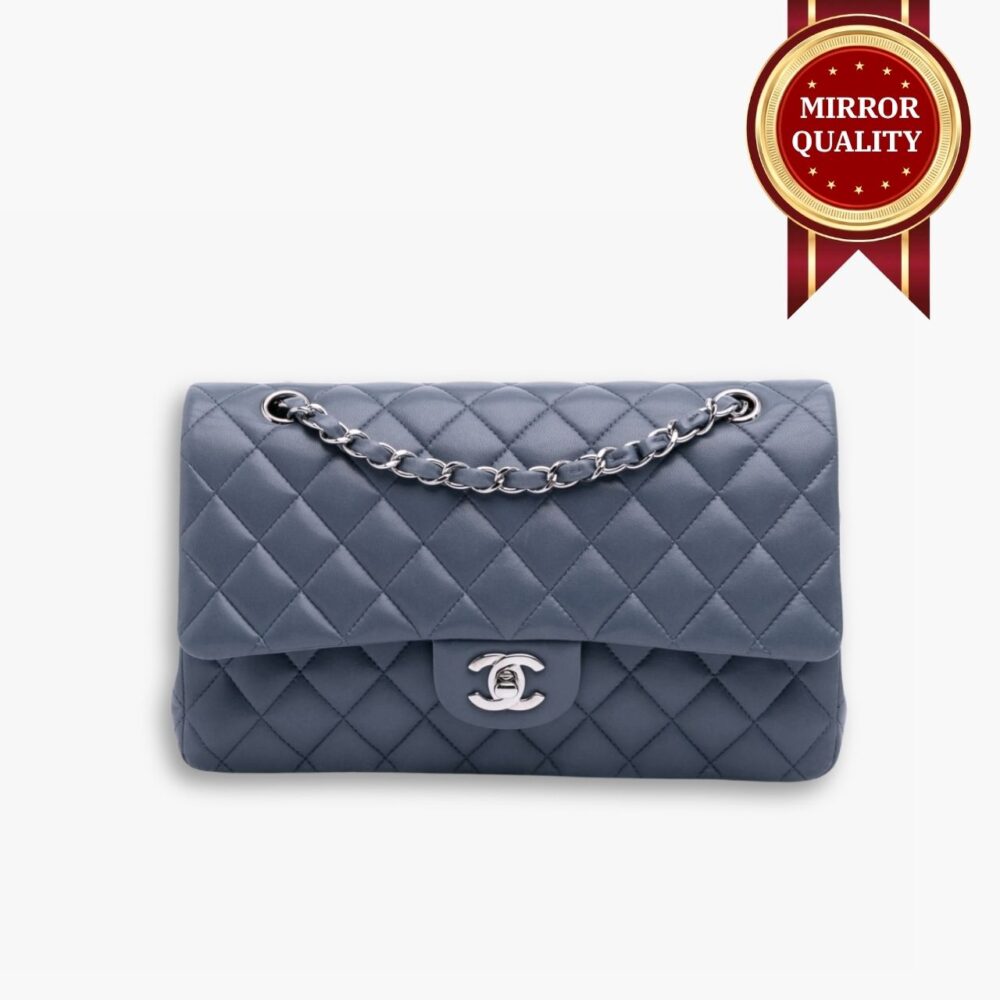 Mirror Quality - Chanel Classic Double Flap Bag Blue With Silver Hardware 25Cm