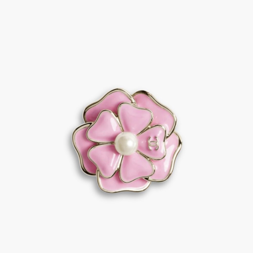 Chanel Brooch Metal And Resin Gold With Pink Pearly White