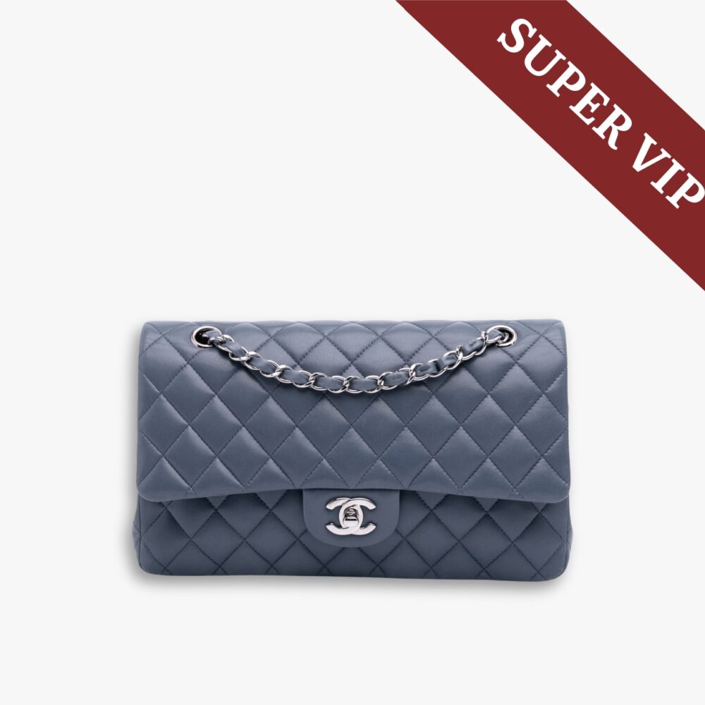 Super Vip 1:1 - Chanel Classic Double Flap Bag Blue With Silver Hardware 25Cm