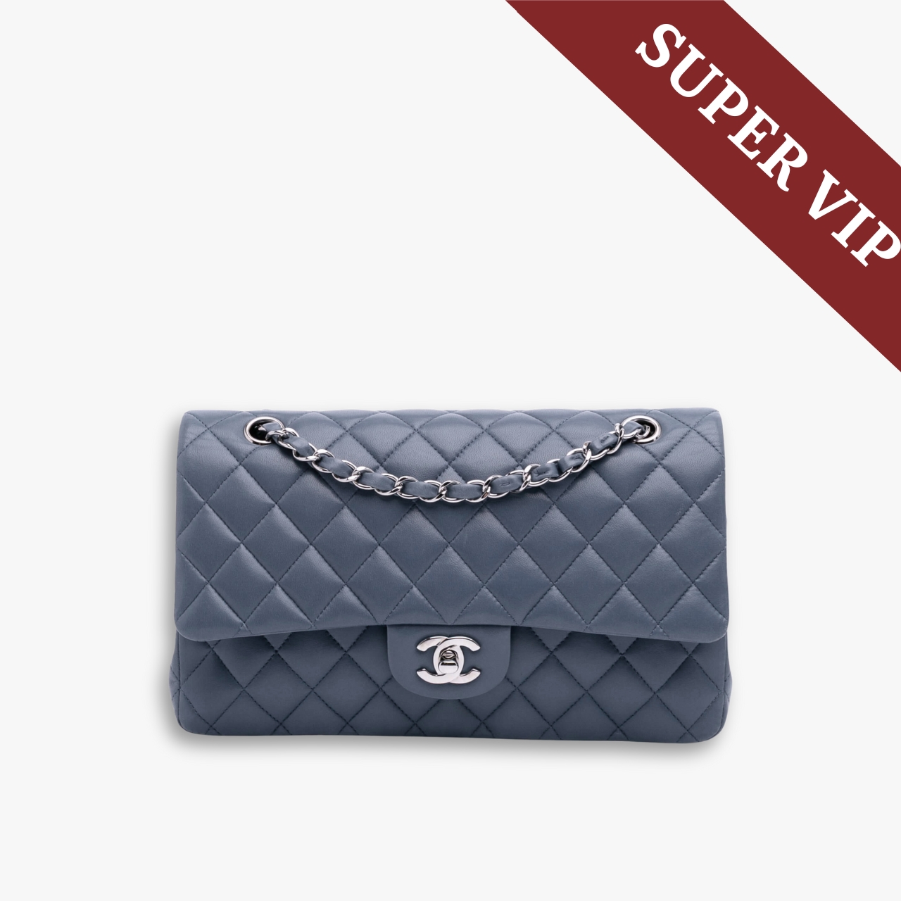 Super Vip 1:1 - Chanel Classic Double Flap Bag Blue With Silver Hardware 25Cm