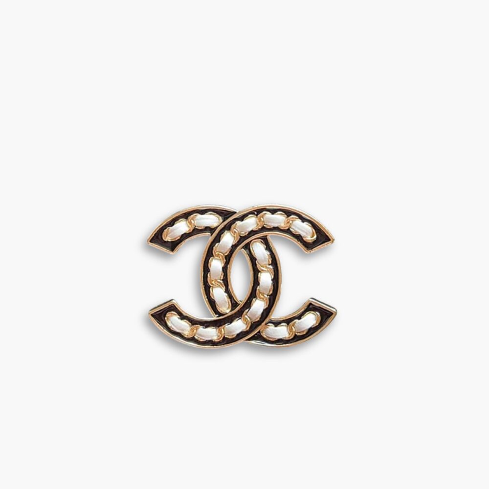 Chanel CC Brooch Black With White Interwoven Chain Pattern