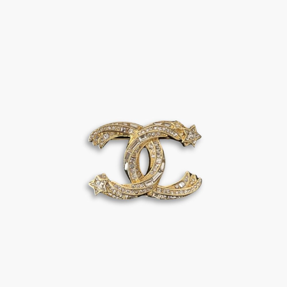 Chanel CC Brooch Gold With Stones Attached And Two Stars