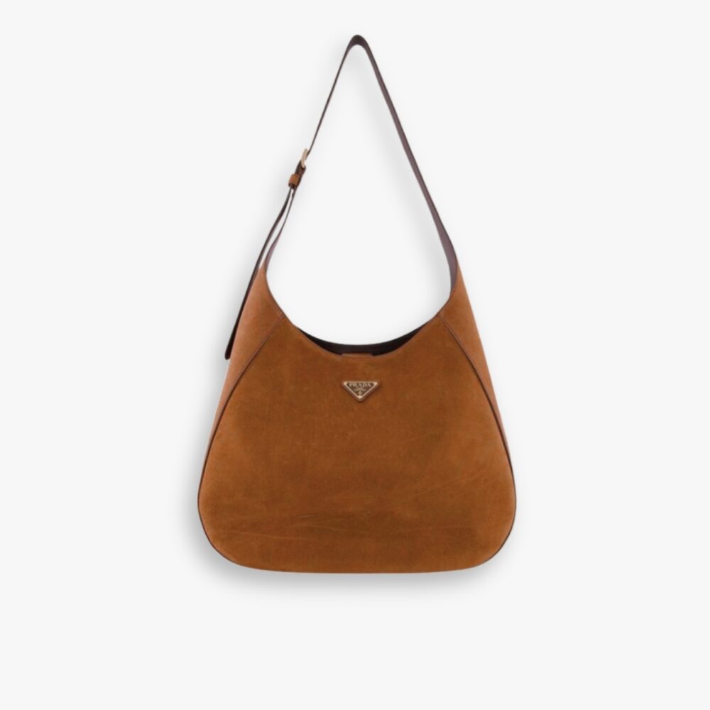 Prada Suede Hobo Bag Brown 34Cm 1BC181 2C4S F0324