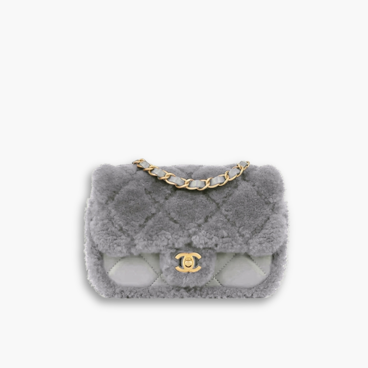 Chanel Flap Bag Teddy Gold Tone Metal Grey 25Cm