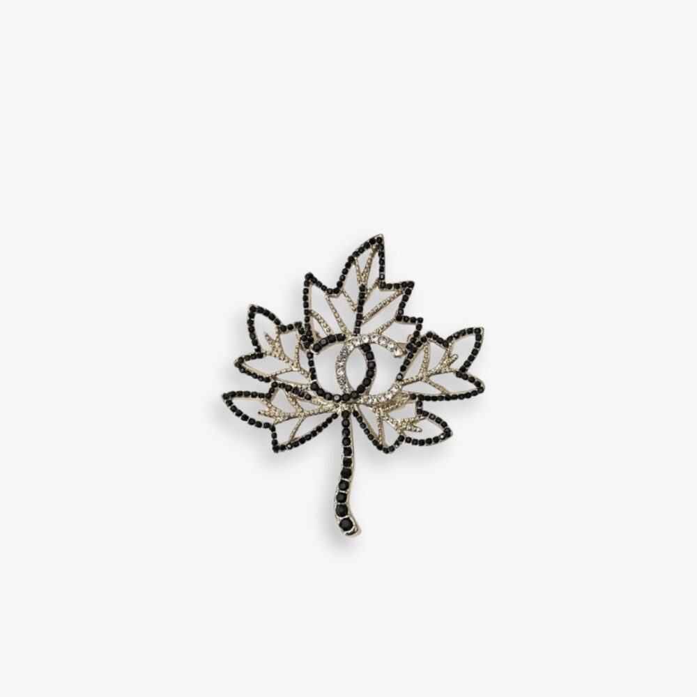 Chanel CC Leaf Brooch Black Gold