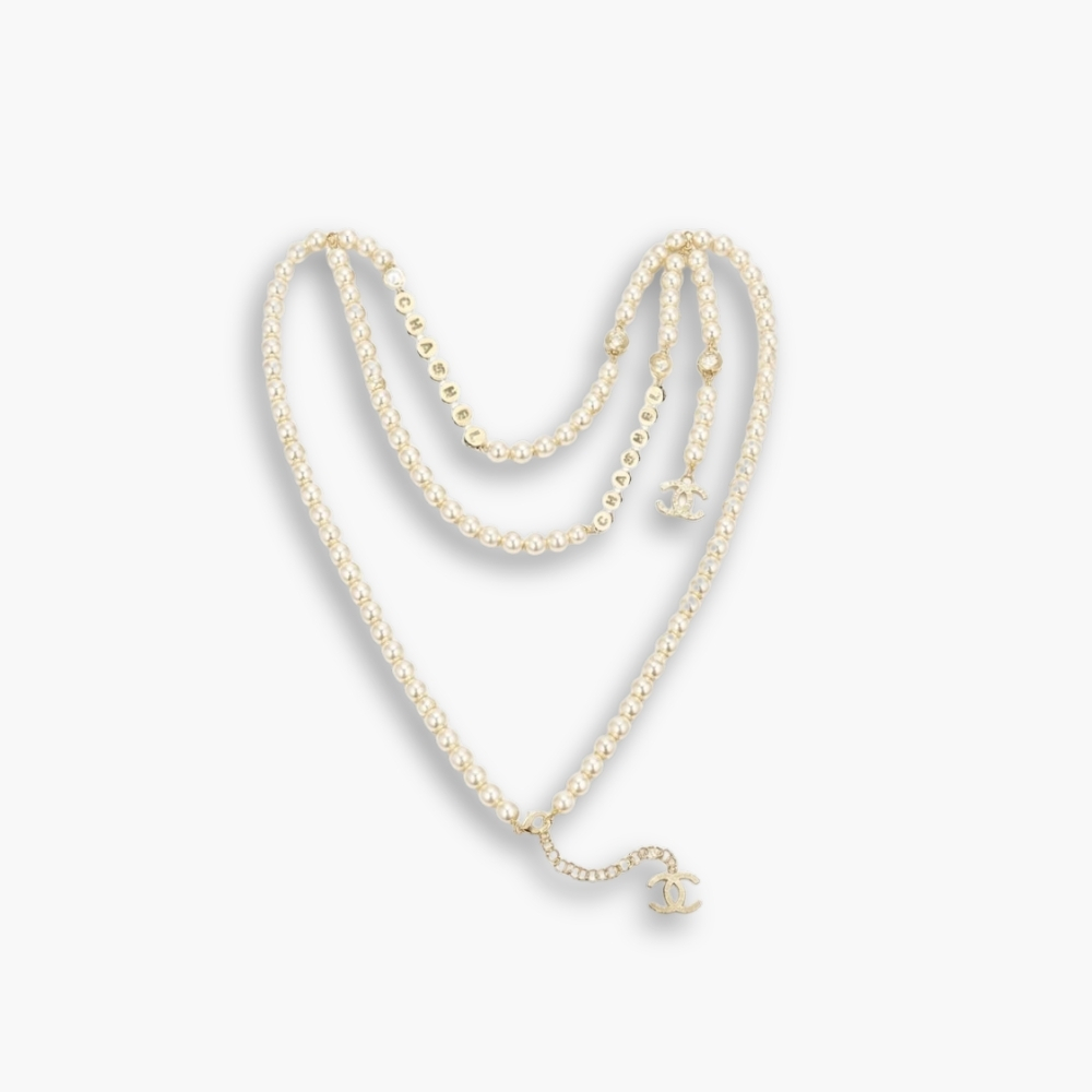 Chanel Pearl Necklace with Gold Medalion Charms