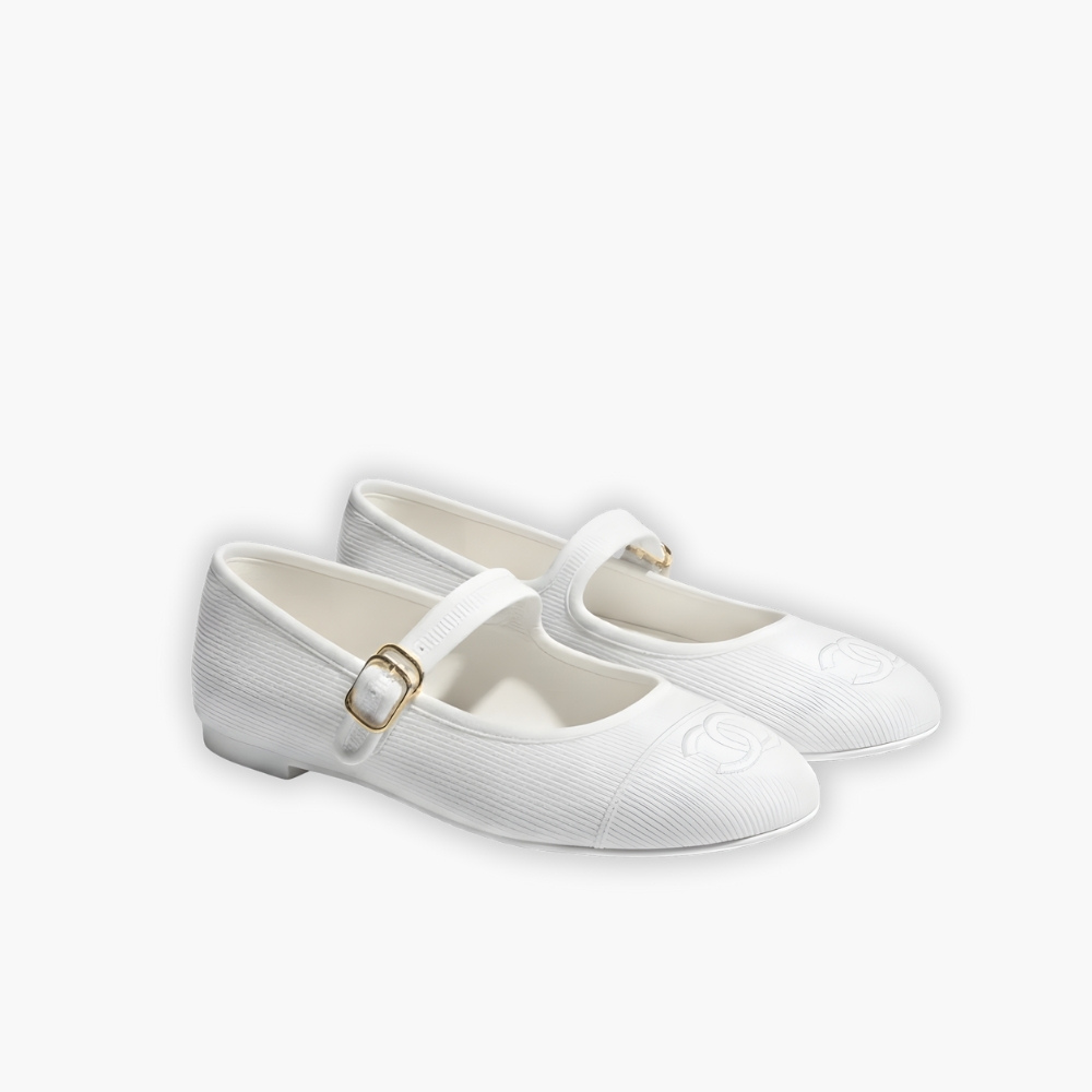 Chanel Mary Jane Ballet Flat White G45503 B16406 NX269