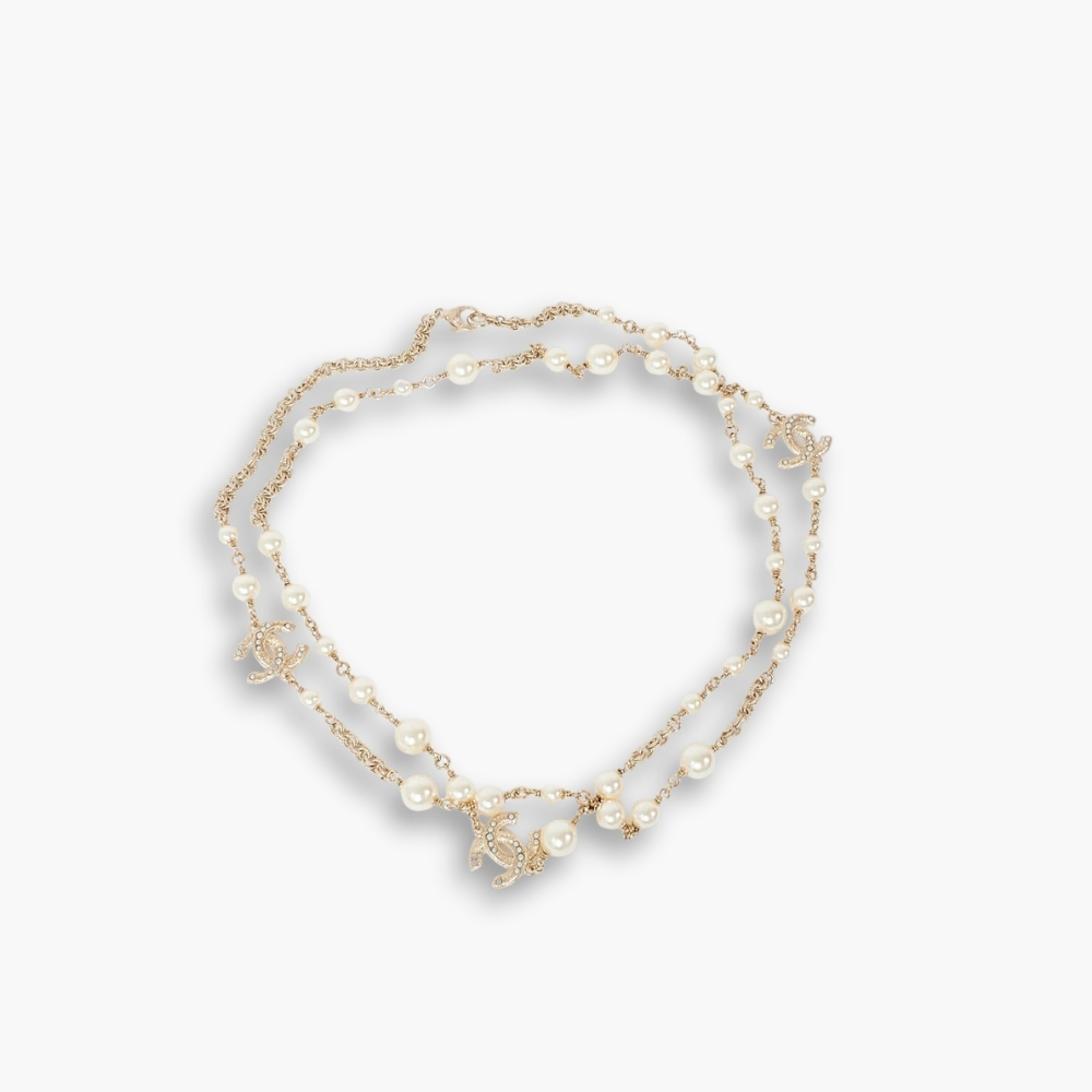 Chanel Pearl & Gold CC Interlocking Necklace