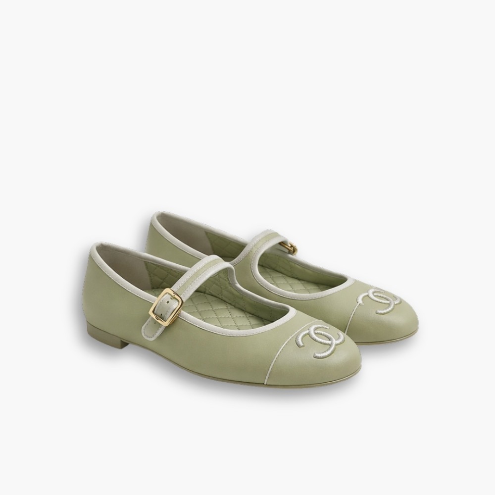 Chanel Mary Jane Ballet Flat Dark Green