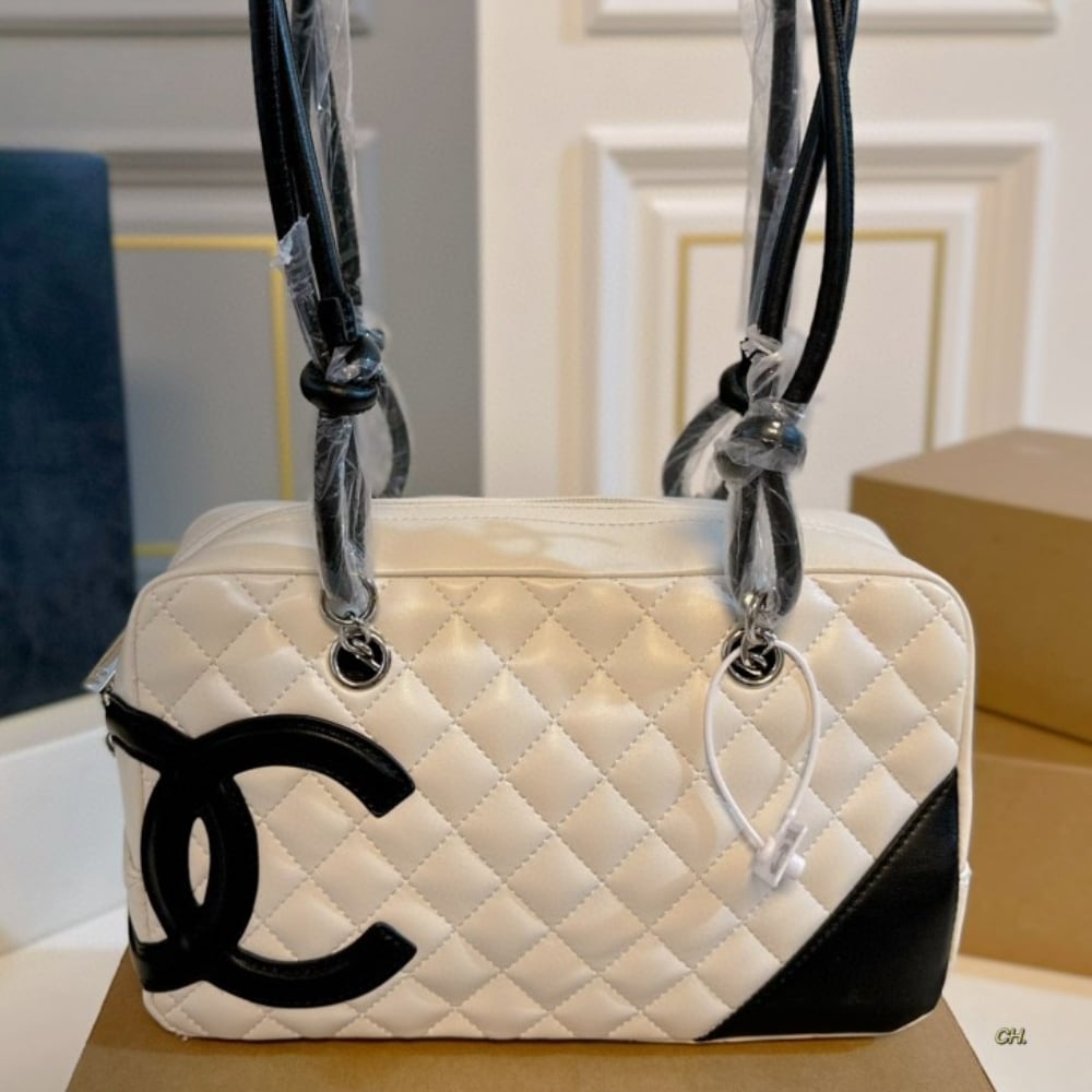 Alternative view of Chanel Cambon Ligne Bowling Shoulder Bag White And Black 27Cm