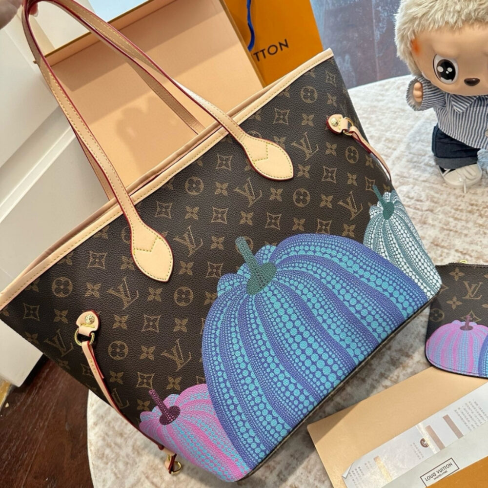 Alternative view of Louis Vuitton x Yayoi Kusama Neverfull MM Monogram Pumpkin Dots Blue 31Cm