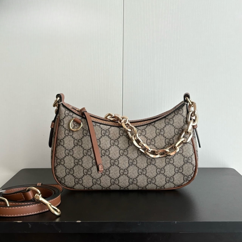 Gucci GG Emblem Small Shoulder Bag Beige And Dark Brown 24Cm 847447 FAD6L 9758 - Image 2
