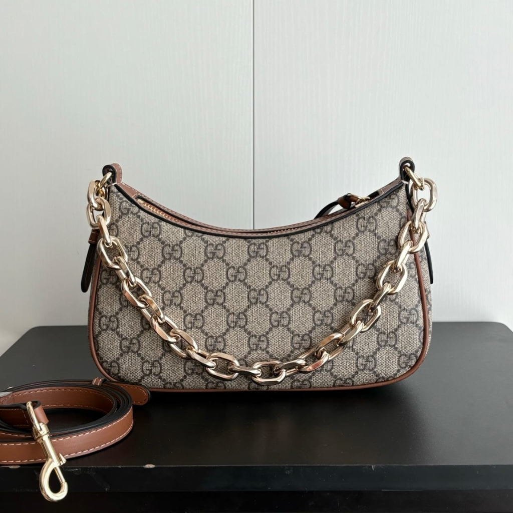 Gucci GG Emblem Small Shoulder Bag Beige And Dark Brown 24Cm 847447 FAD6L 9758 - Image 4