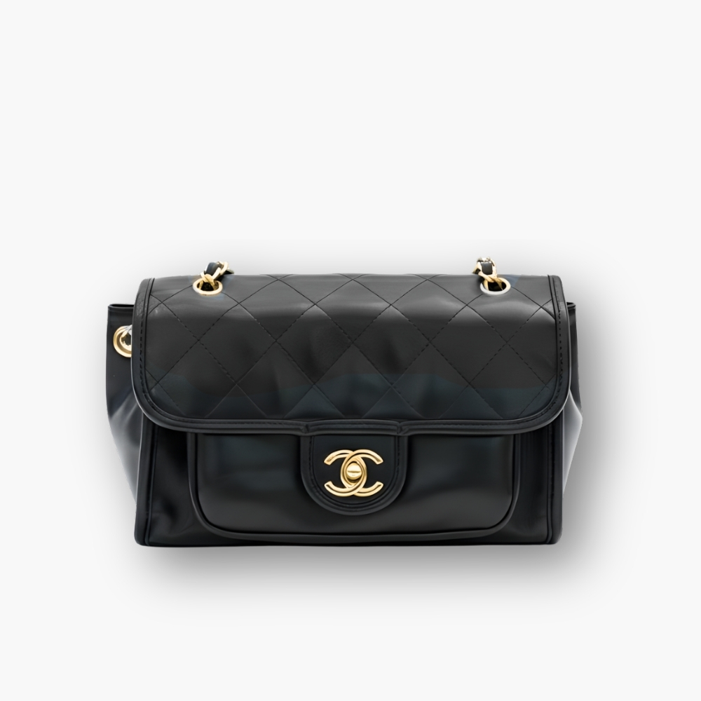 Chanel Large Straight Lined Flap Bag In Black 28Cm