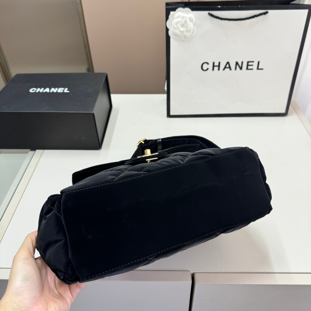 Chanel Large Bowling Bag Velvet Effect Nylon Gold Tone Metal In Black 27Cm AS5054 B21379 94305 - Image 8