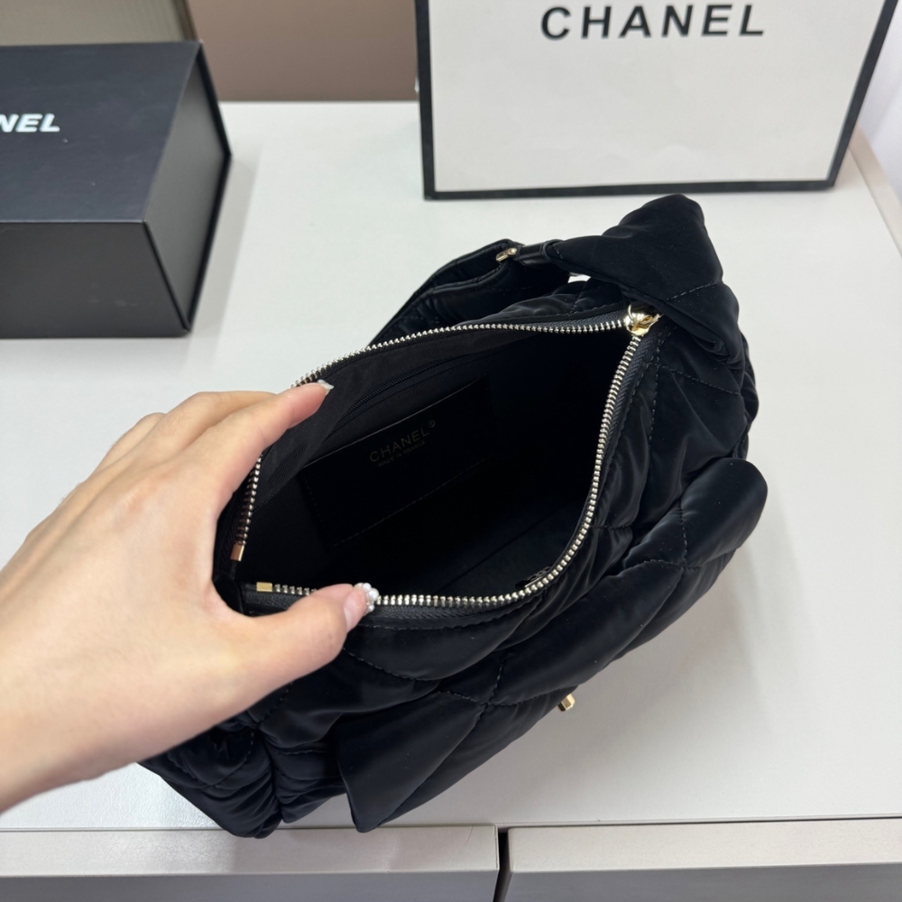 Chanel Large Bowling Bag Velvet Effect Nylon Gold Tone Metal In Black 27Cm AS5054 B21379 94305 - Image 4