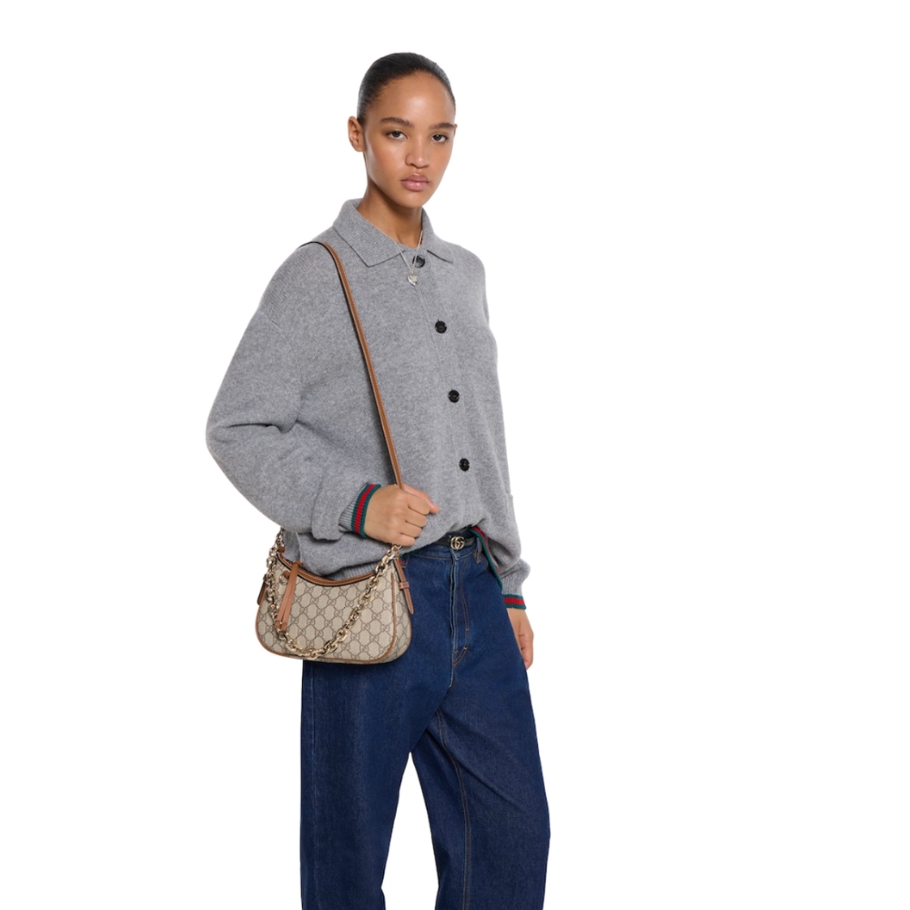 Gucci GG Emblem Small Shoulder Bag Beige And Dark Brown 25Cm 847447 FAD6L 9758 - Image 7