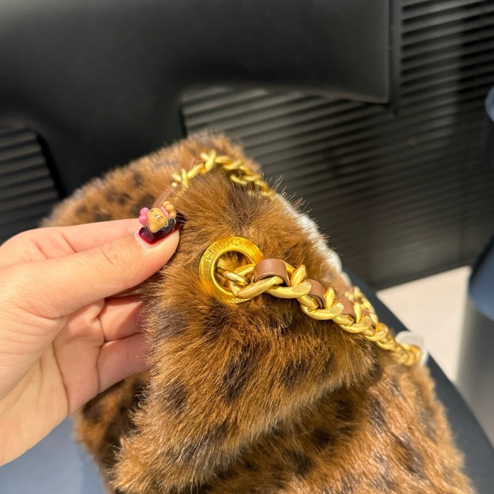 Chanel 25 Small Handbag Faux Leopard Fur And Gold Tone Metal Brown 28Cm - Image 7