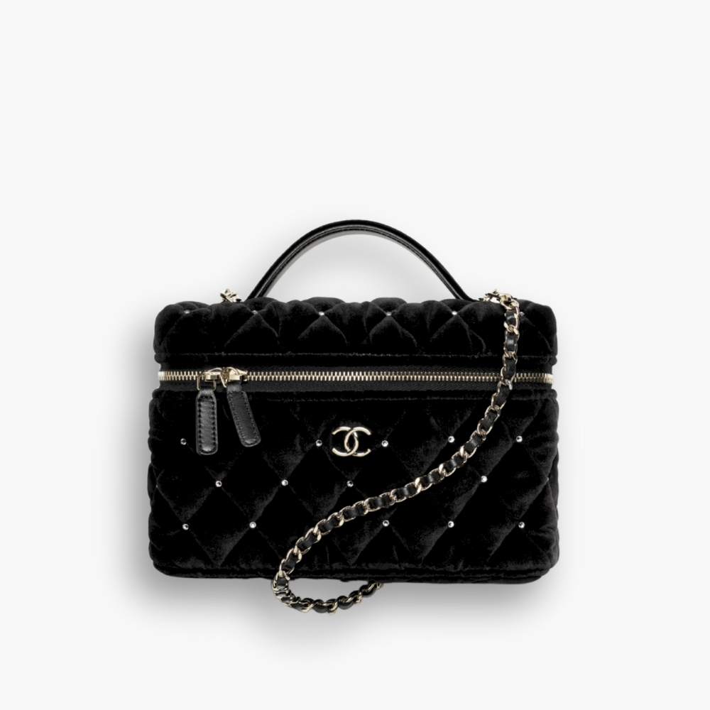 Chanel Vanity With Chain Velvet Diamante And Gold Tone Metal Black 19Cm AP4860 B17652 94305