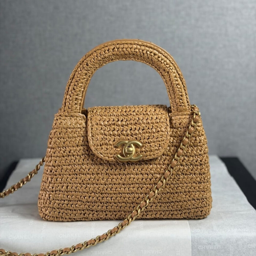 Alternative view of Super Vip 1:1 - Chanel Mini Shopping Bag Braided Raffia And Gold Tone Dark Beige 19Cm AS4416 B22677 U5552