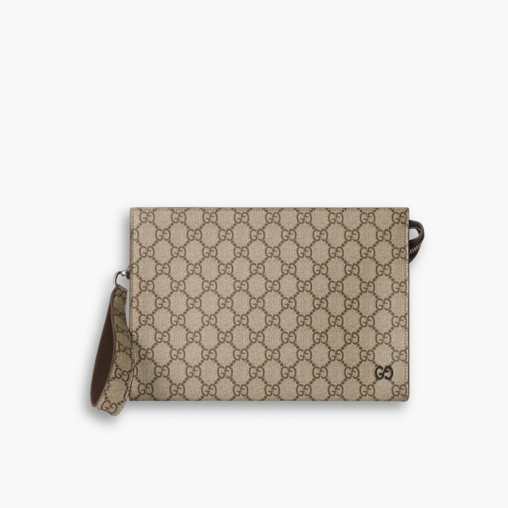 Gucci GG Pouch With GG Detail Beige And Ebony 26Cm 768255 FACQC 9773