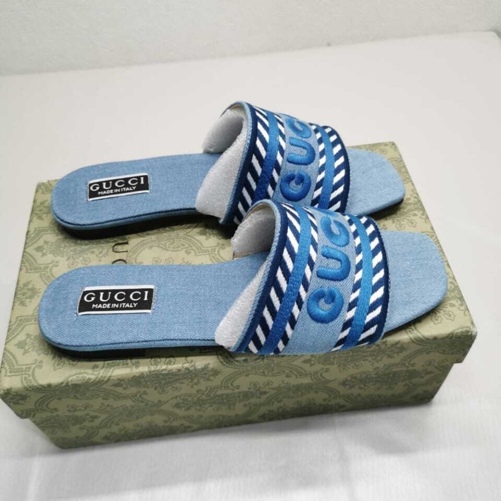 Alternative view of Gucci Slide Sandal Script Light Blue Denim 771589 FACK3 4609