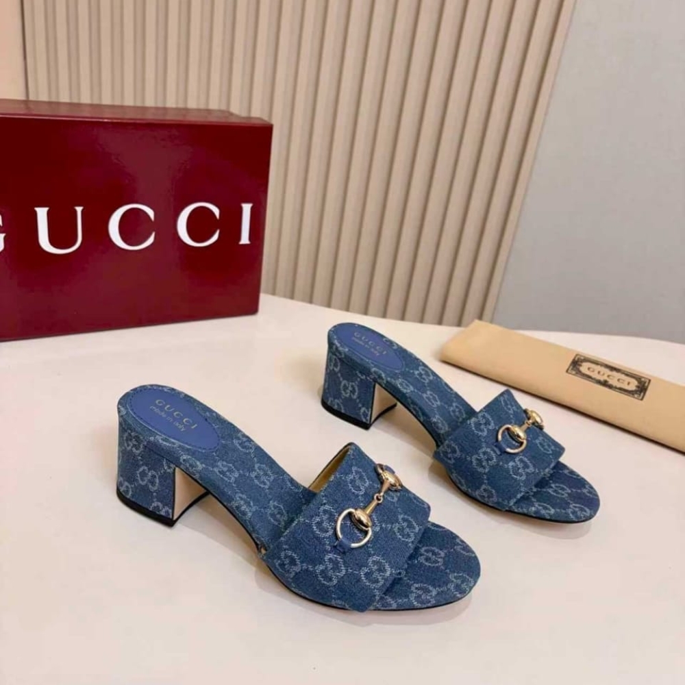 Alternative view of Gucci Women Slide Sandal With Horsebit Blue GG Denim 854882 FAFGT 4746