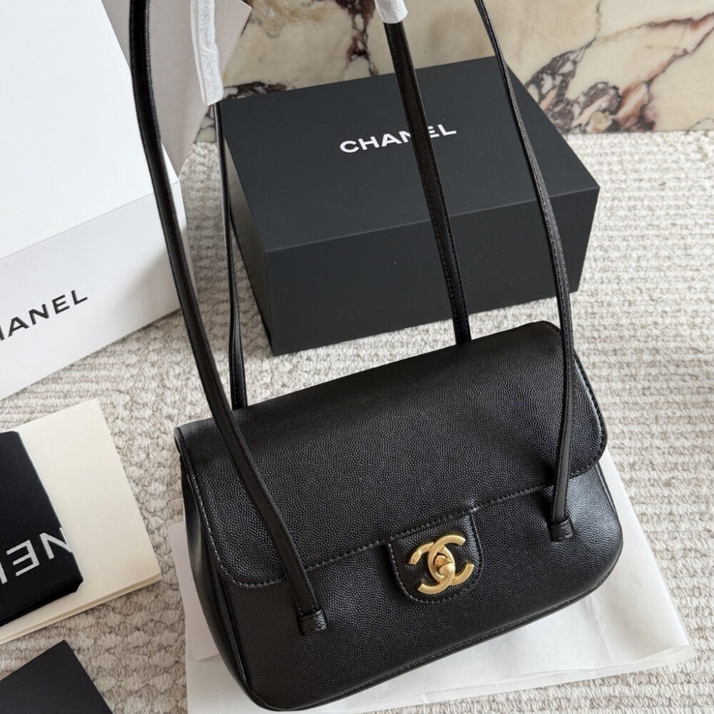 Alternative view of Chanel Small Flap Bag Grained Shiny And Gold Tone Black 22cm AS6130 B23483 94305