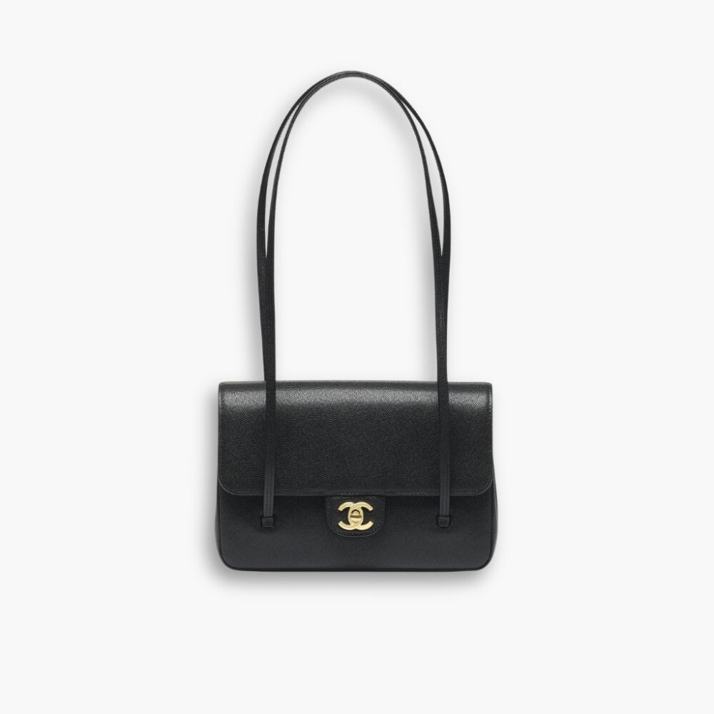 Chanel Small Flap Bag Grained Shiny And Gold Tone Black 22cm AS6130 B23483 94305