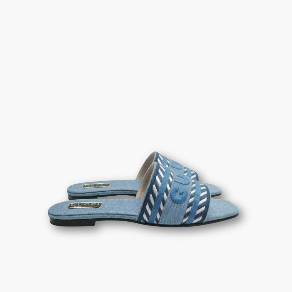 Gucci Slide Sandal Script Light Blue Denim 771589 FACK3 4609