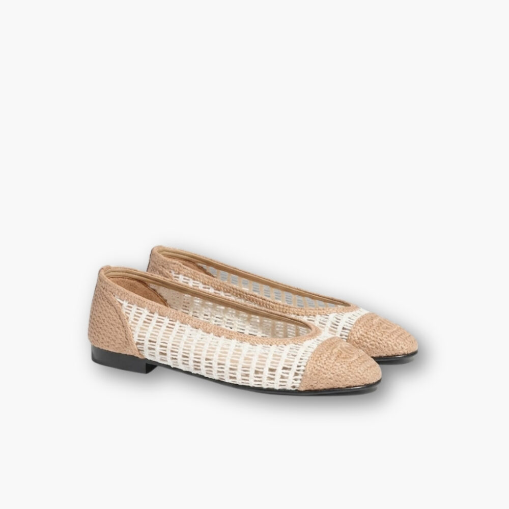 Chanel Ballet Flats Raffia White And Beige G46352 B19806 NAFBO