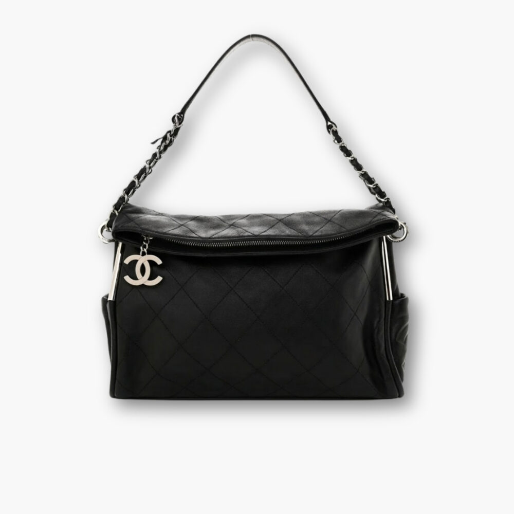 Chanel Ultimate Soft Hobo Bag Silver Hardware Black 38Cm