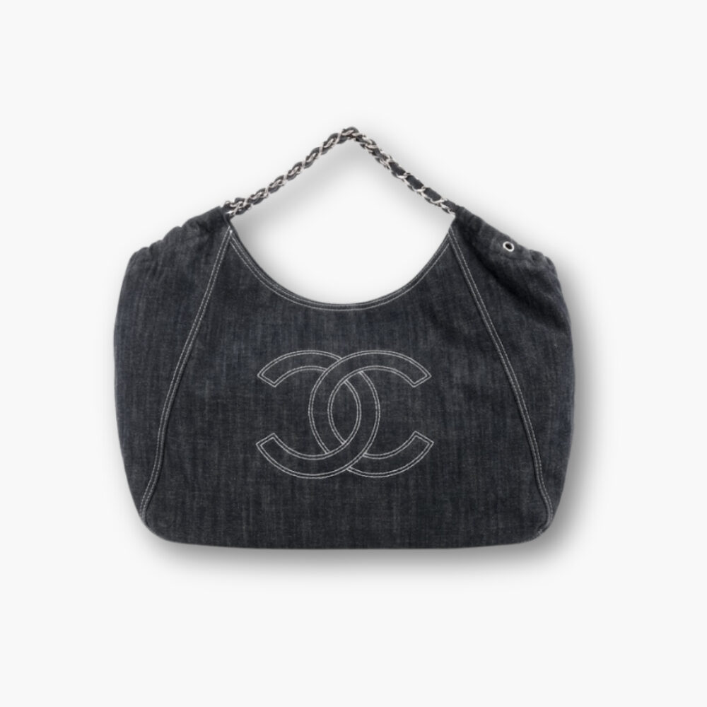 Chanel Coco Cabas Shopping Bag Denim Dark Blue 36Cm